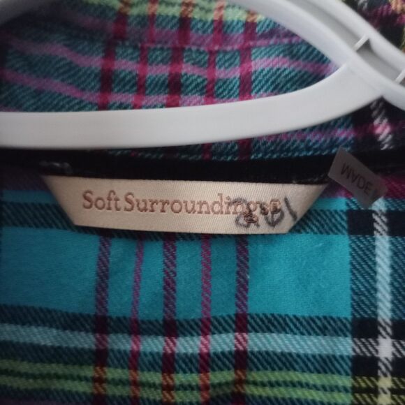 Soft Surroundings Shirt Sz PM Flannel Button Black Velvet Cuffs Appliqués Pride - Picture 3 of 6
